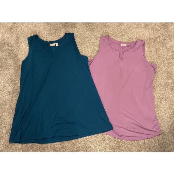 LOGO by Lori Goldstein Bundle (2) Viscose Spandex Tunic Tanks , XL - Picture 2 of 14